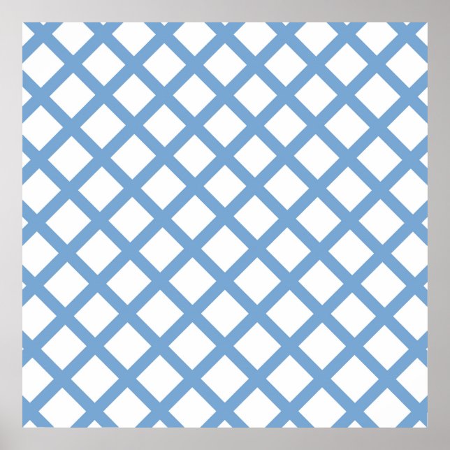 Blaues weißes Harlequin Diamant Strippmuster Poster (Vorne)