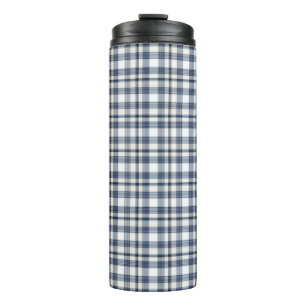 Blaues weißes kariertes 1 thermosbecher