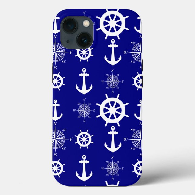 Blaues weißes Küstenschiff Case-Mate iPhone Hülle (Rückseite)