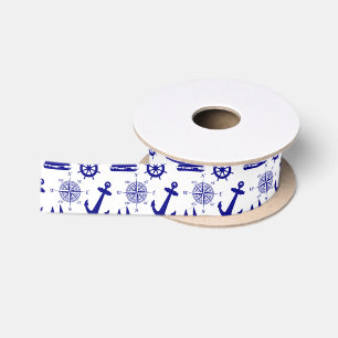Blaues weißes Küstenschiff Satinband