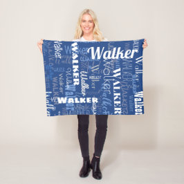 Blaues weißes Medium Länge Muster Typografie Fleecedecke