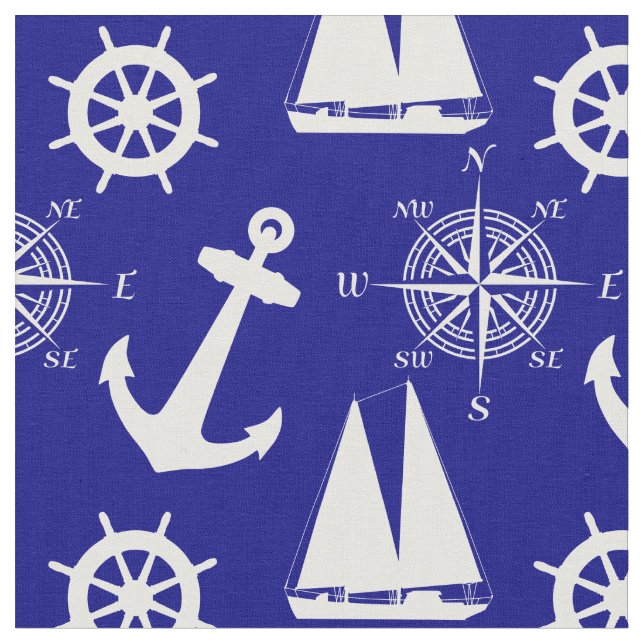Blaues weißes Muster der Nautik Stoff (Nahaufnahme)