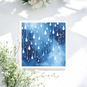 Blaues Weißes Regentropfen Muster Natur Serviette