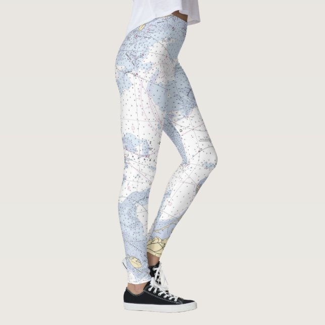 Blaues weißes Tan Authentisches Wasserdiagramm Leggings (Rechts)