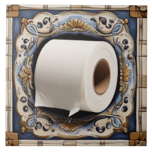 Blaues weißes und goldenes Toilettenpapier Roll Fu Fliese