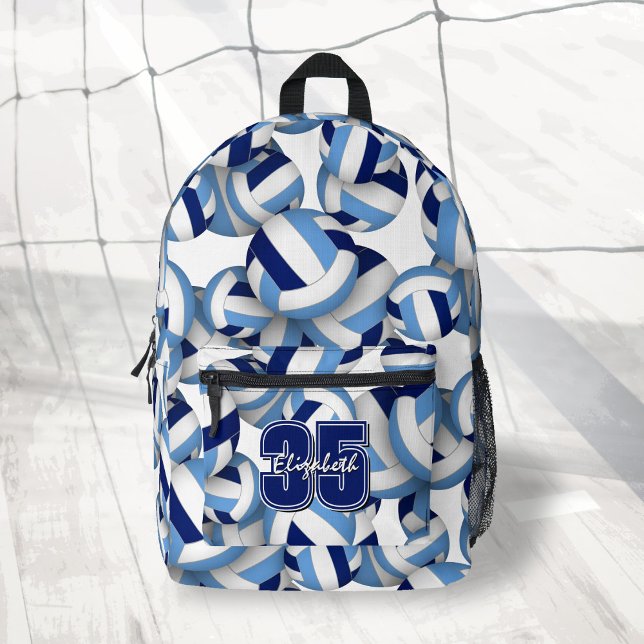 Blaues weißes Volleyballmuster mit Name des Spiele Bedruckter Rucksack (Von Creator hochgeladen)