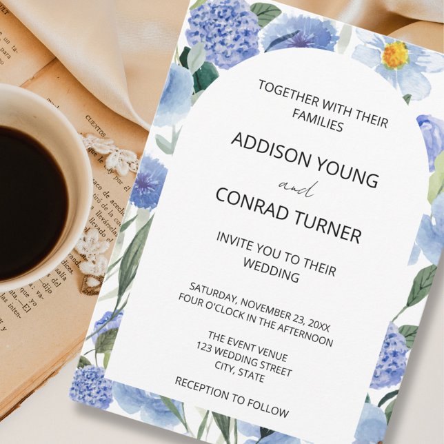 Blaues weißes Wasser Botanische Hochzeit Einladung (Von Creator hochgeladen)