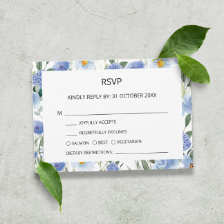 Blaues weißes Wasser Botanische Hochzeit RSVP Karte
