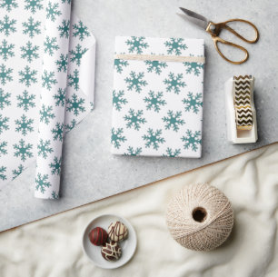 Blaues Weißes Weihnachts-Schneeflocken-Muster Feie Geschenkpapier