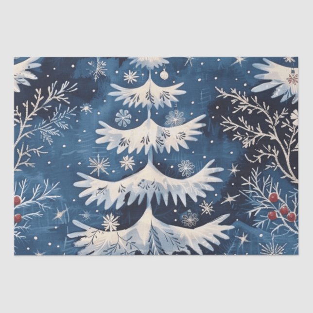 Blaues Weißes Weihnachtsbaum - Holiday Tissue Pape Seidenpapier (Vorderseite)