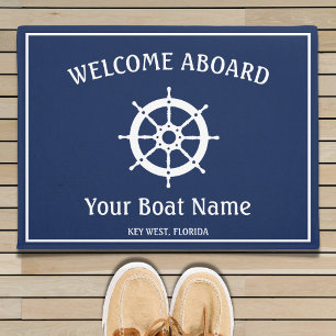Blaues weißes Willkommen an Bord des Schiffs Helm Fußmatte