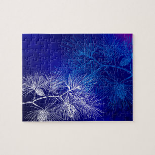 Blaues weißes Winterpinienmuster Puzzle