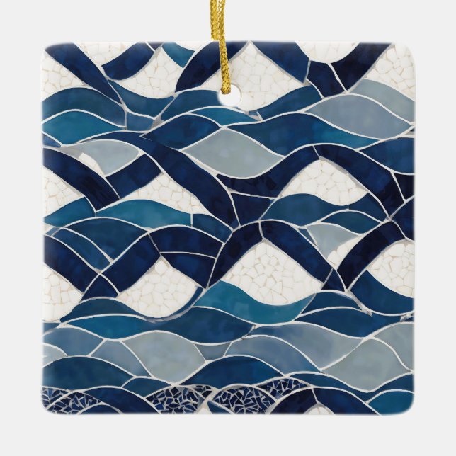 Blaues Wellenmuster 01 Keramikornament (Vorderseite)