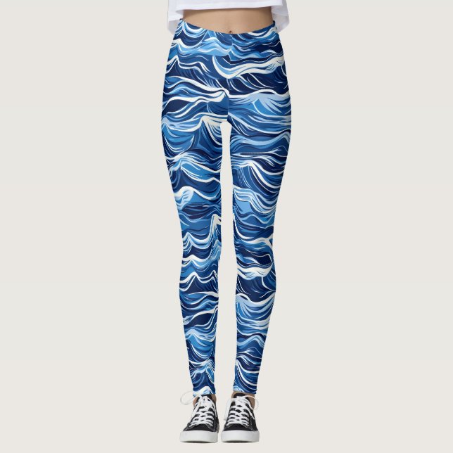Blaues Wellenmuster Leggings (Vorderseite)