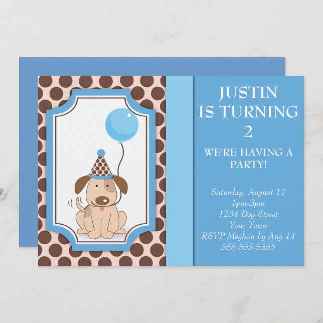 Blaues Welpen-Party Einladung (Vorne/Hinten)