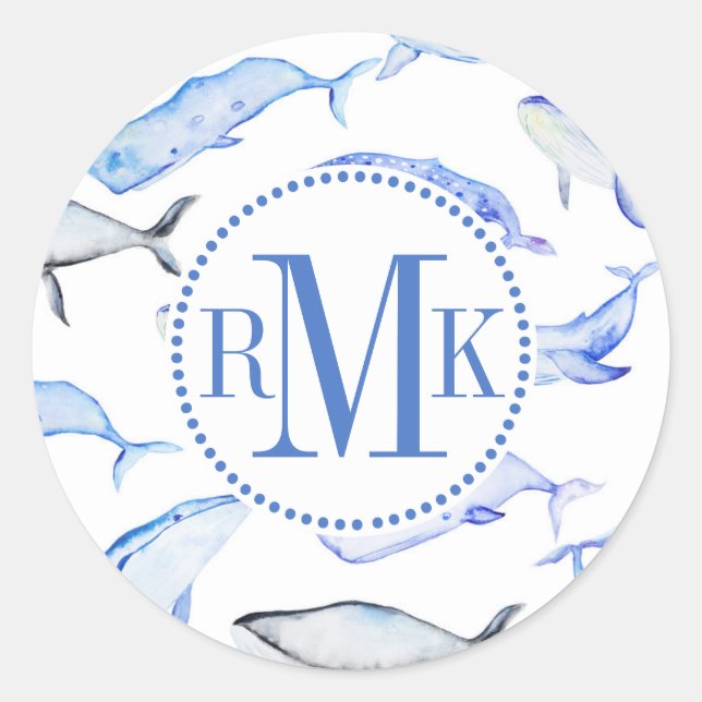 Blaues Whale-Muster Runder Aufkleber (Vorderseite)