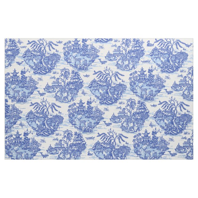 Blaues Willow Animal Kanbit Weißes Weiße Weiße Toi Stoff (Yard (91,4 cm))