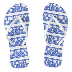 Blaues Willow Oriental Rabbit Floral Strip Muster Flip Flops
