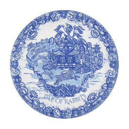 Blaues Willow Rabbit Island White Whimsical Toile  Schneidebrett