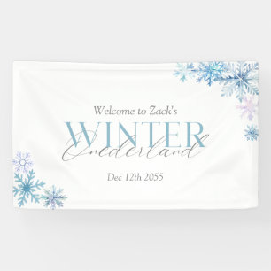 blaues Winter Wonderland-Schneeflocken-Taufbanner Banner