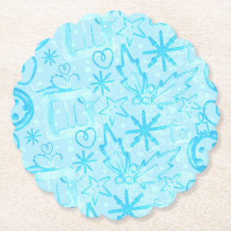 Blaues Wintergeschenk & Stechpalme, Weihnachtsfeie Untersetzer