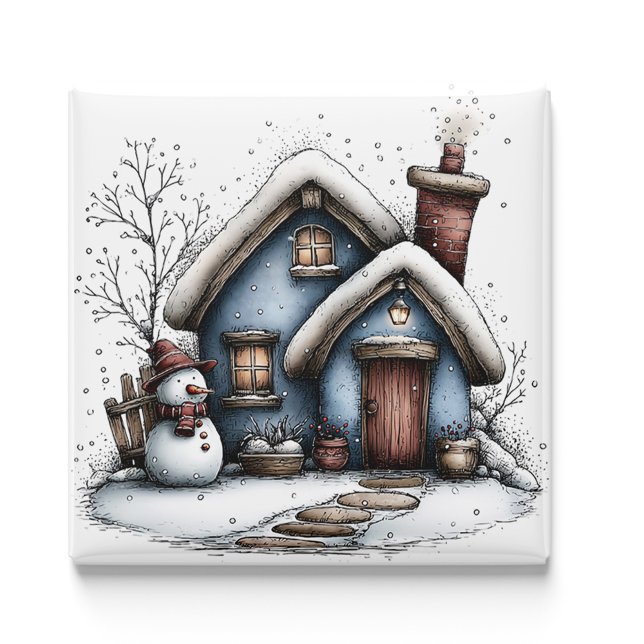 Blaues Winterhäuschen Weihnachtsmagnet Magnet (Blue Winter Cottage Christmas Magnet by PiggyPrint Sticker. by PiggyPrint Sticker. )