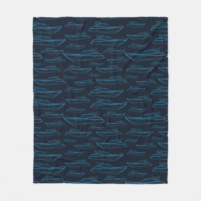 Blaues Yacht-Muster Fleecedecke (Vorderseite)