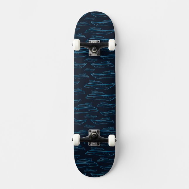 Blaues Yacht-Muster Skateboard (Vorderseite)