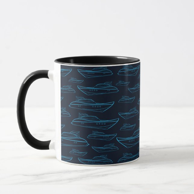 Blaues Yacht-Muster Tasse (Links)