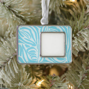Blaues Zebra-Muster Rahmen-Ornament Silber