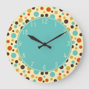 Blaues Zentrum Polka Dots Retro Blau Gelb Rot Große Wanduhr