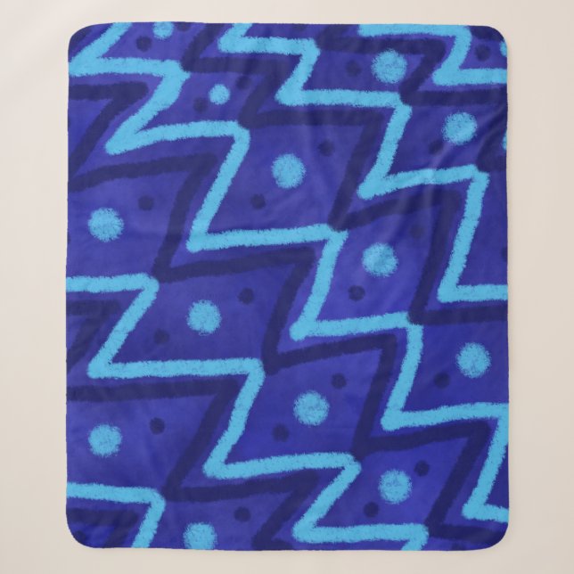 Blaues Zick-Zack-Punkte-Funky-Muster  Sherpadecke (Vorderseite)