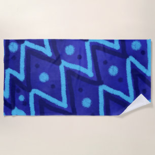Blaues Zick-Zack-Punkte-Funky-Muster  Strandtuch