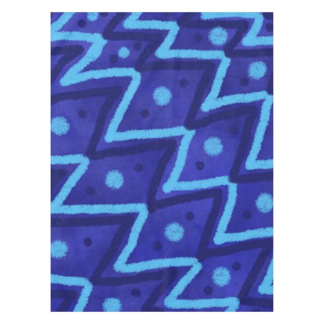 Blaues Zick-Zack-Punkte-Funky-Muster  Tischdecke (Vorderseite)