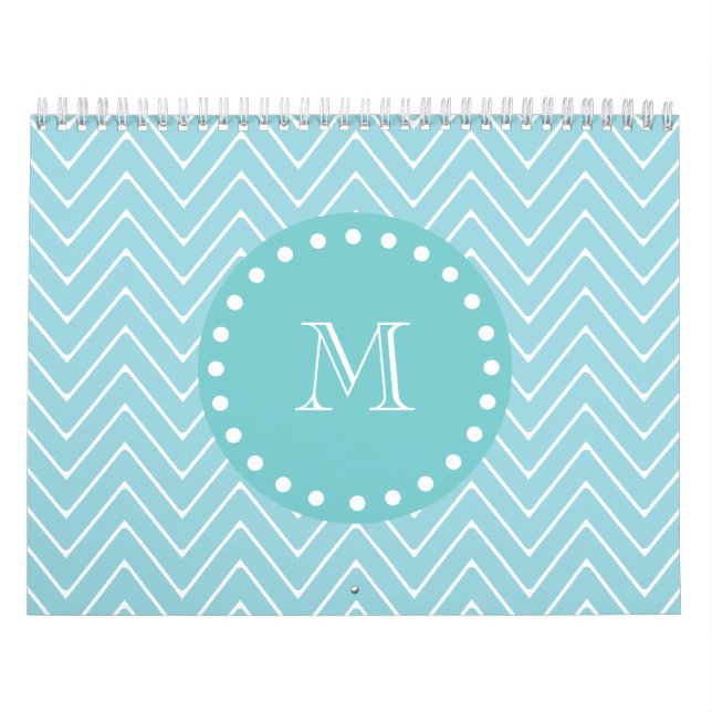 Blaues Zickzack aquamarines Monogramm des Muster-| Kalender (Titelbild)