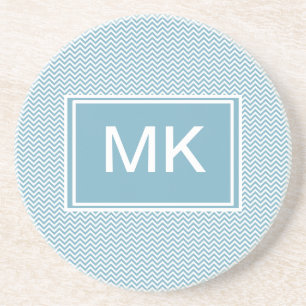 Blaues Zickzack mit Monogramm Getränkeuntersetzer
