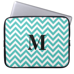Blaues Zickzack mit Monogramm Laptopschutzhülle