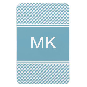 Blaues Zickzack mit Monogramm Magnet