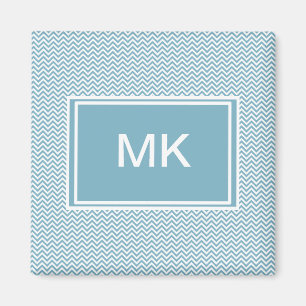 Blaues Zickzack mit Monogramm Magnet