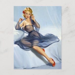 Blaues Zimmer Pin Up Postkarte