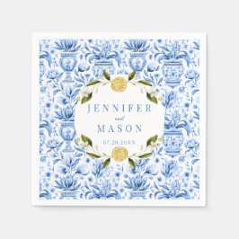 Blaues Zitronenlemon Italienische Hochzeitspapiere Serviette