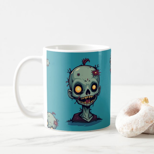 Blaues Zombie-Motiv Kaffeetasse (Mit Donut)