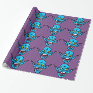 blaues Zombie-Troll-Packpapier Geschenkpapier