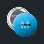 Blaues zyangradientengeometrisches Monogramm Button<br><div class="desc">Monogram Personalize mit Ihrem benutzerdefinierten Initial und Namen. Dreieck geometrische Masche mit dunkelblauem Ober-Farbverlauf,  Muster,  Ober,  Masche,  Dreiecke,  Geometrie,  Gefälle,  cool,  Dreieck,  hell,  blau,  cyan</div>