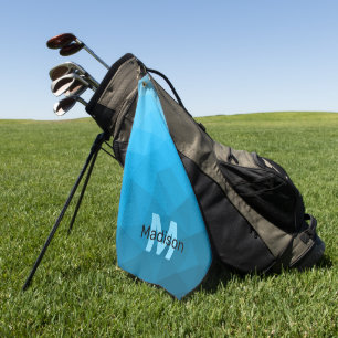 Blaues zyangradientengeometrisches Monogramm Golfhandtuch