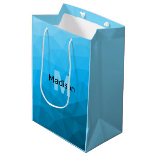 Blaues zyangradientengeometrisches Monogramm Mittlere Geschenktüte