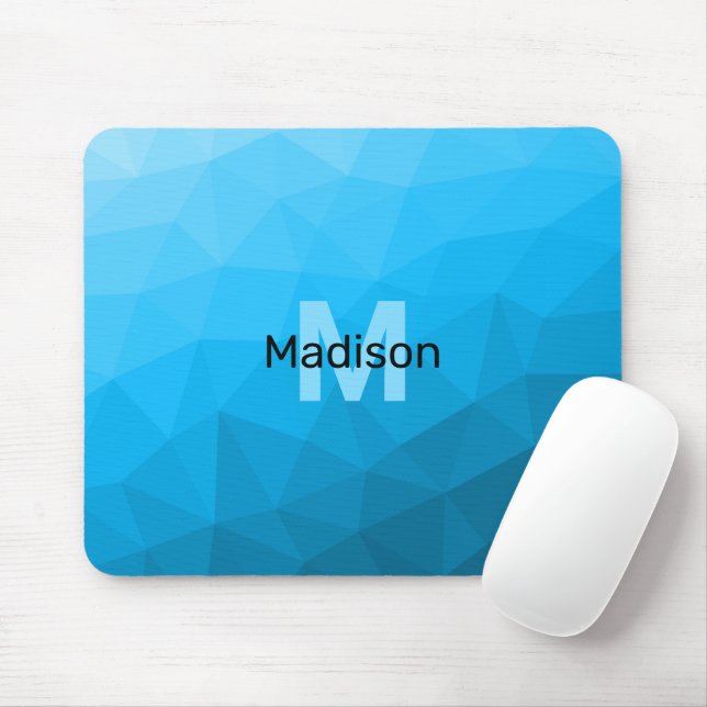 Blaues zyangradientengeometrisches Monogramm Mousepad (Mit Mouse)