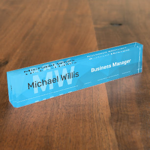 Blaues zyangradientengeometrisches Monogramm Namensplakette