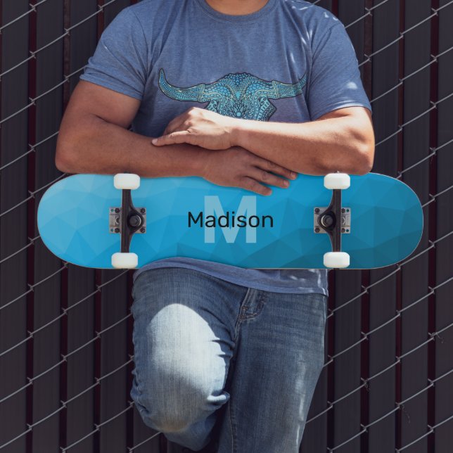 Blaues zyangradientengeometrisches Monogramm Skateboard (Außenbereich 3)