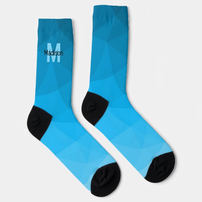 Blaues zyangradientengeometrisches Monogramm Socken (Rechts)